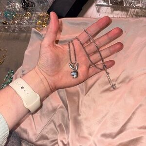 Silver Playboy Bunny Pendant Necklace